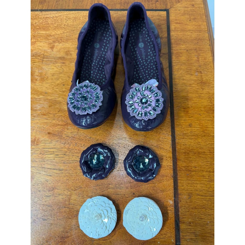 4 Piece Lot Lindsay Phillips 7.5 Liz Purple Patent Ballet Flats Interchangeable